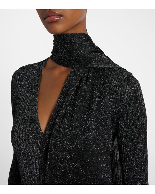Valentino Black Feather-Trimmed Lame Maxi Dress