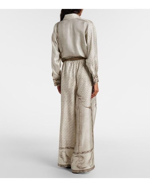 Max Mara Natural Rive Printed Silk Satin Wide-Leg Pants