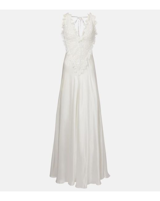 Rodarte White Bridal Embellished Silk Satin Gown