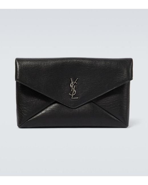 Saint Laurent Black Cassandre Large Envelope Leather Pouch for men