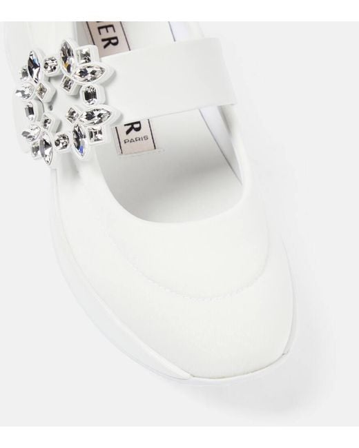 Roger Vivier White Ballerina Viv' Run Technical Fabric With Rhinestone Buckle