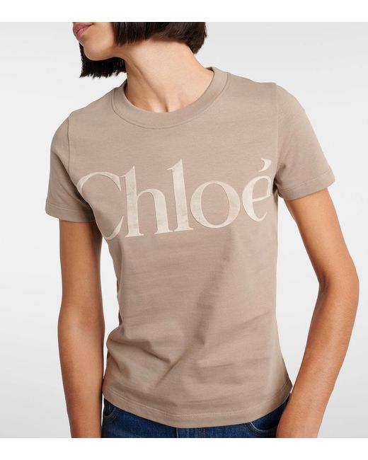 Chloé Natural Cotton Jersey T Shirt With Logo