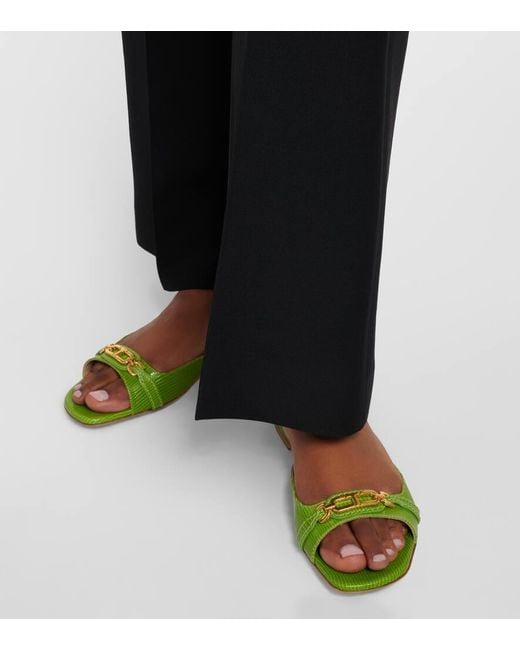Tom Ford Green Whitney Snake-Effect Leather Slides