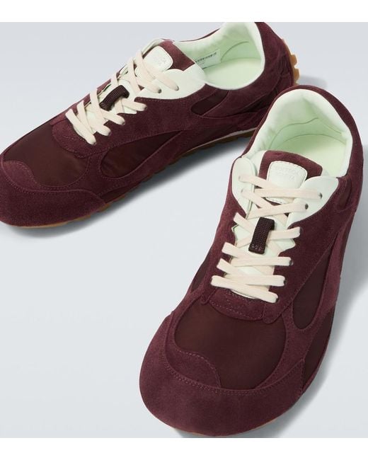 Bottega Veneta Red Orbit Flash Suede-Trimmed Sneakers for men