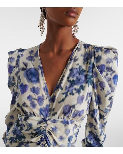 Isabel Marant Blue Albini Floral Silk-Blend Midi Dress