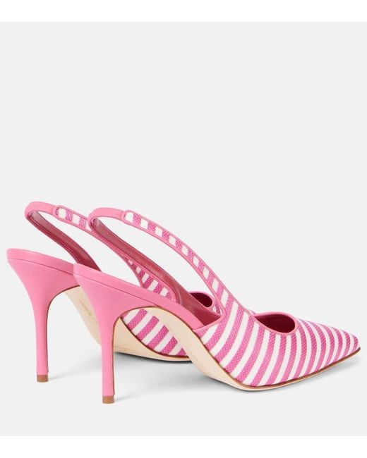 Manolo Blahnik Pink Allurafia 90 Striped Slingback Pumps