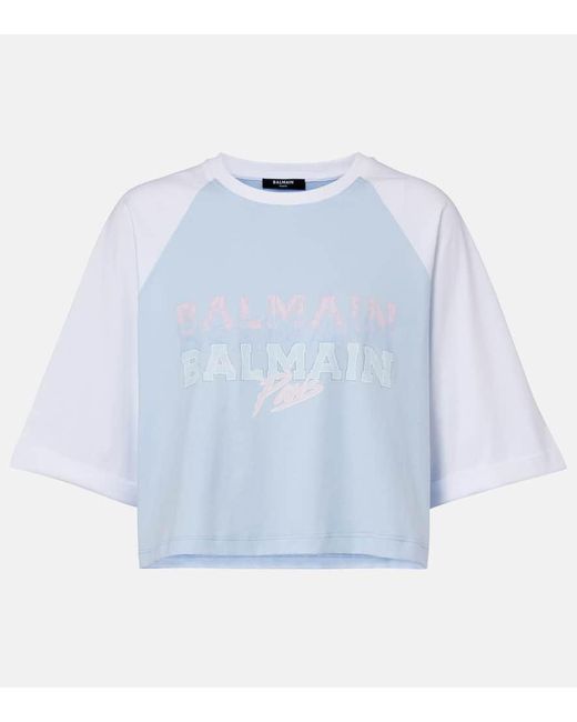 Balmain Blue T-Shirt Aus Baumwoll-Jersey