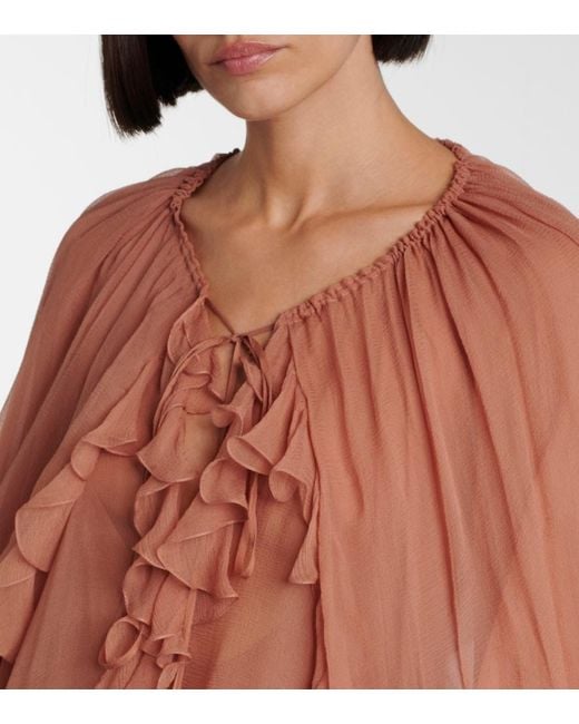 Chloé Pink Ruffled Silk Muslin Cape