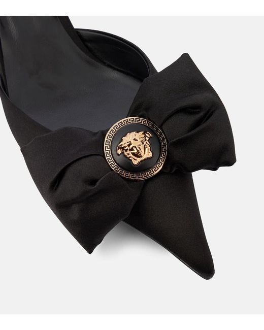 Versace Black Satin Slingback Pumps
