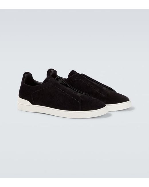 Zegna Brown Triple Stitch Suede Sneakers for men
