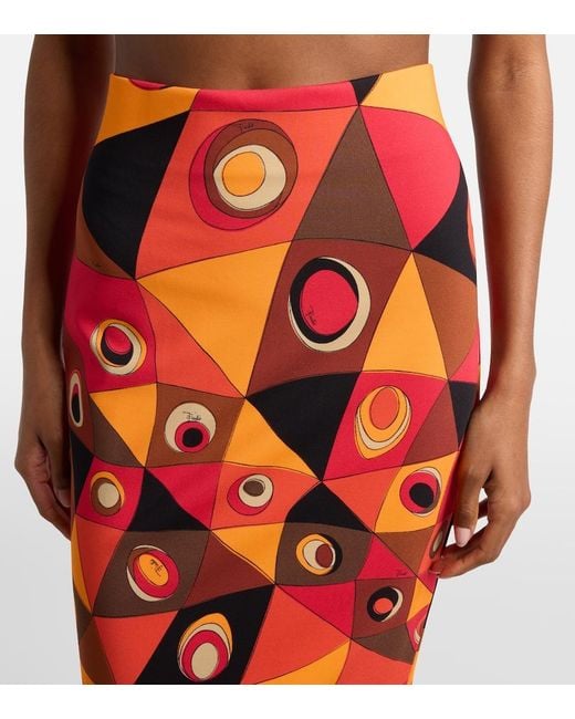 Emilio Pucci Red Occhi Jersey Maxi Skirt