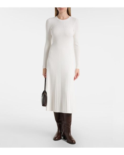 Veronica Beard White Nami Ribbed-Knit Sweater Dress