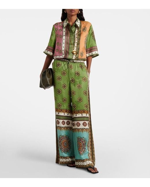 ALÉMAIS Green Contina Jacquard Palazzo Pants