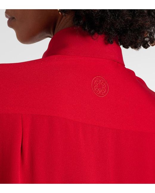 Elie Saab Red Tie-Neck Silk Blouse