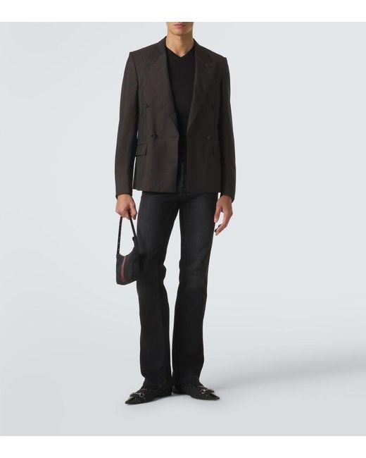 Gucci Black Horsebit Gg Canvas Studded Flats for men