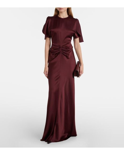 Victoria Beckham Purple Gathered Jersey Maxi Dress