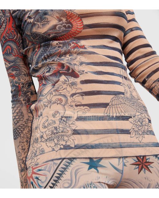 Top Tattoo Collection en tulle Jean Paul Gaultier en coloris Gray