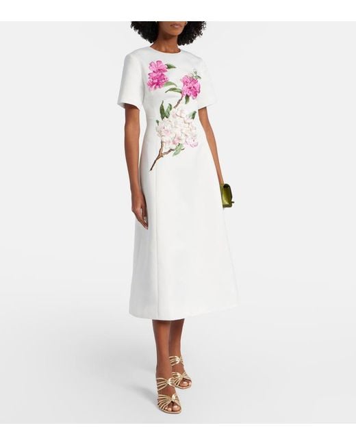 LEO LIN White Caroline Floral-Applique Midi Dress