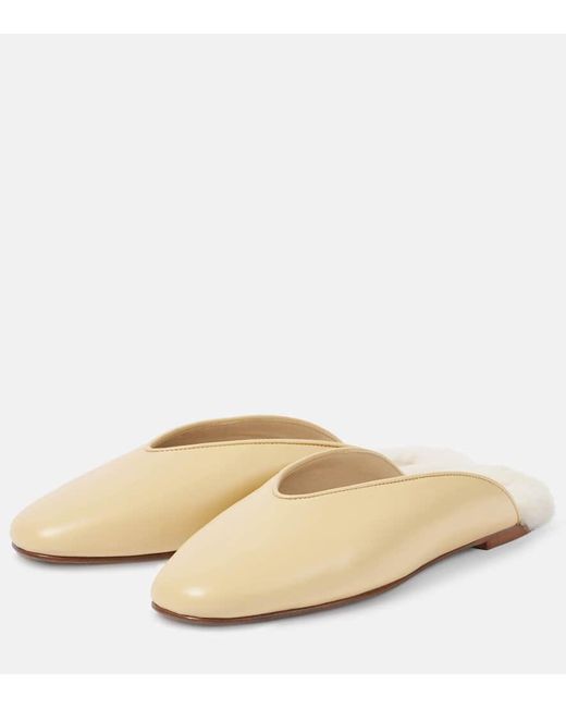 Le Monde Beryl Natural Regency Shearling-Trimmed Leather Mules