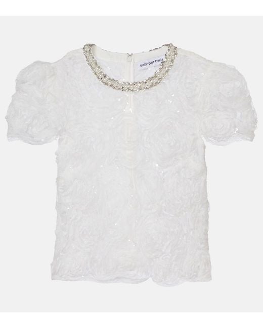 Self-Portrait White Tulle Lace Top