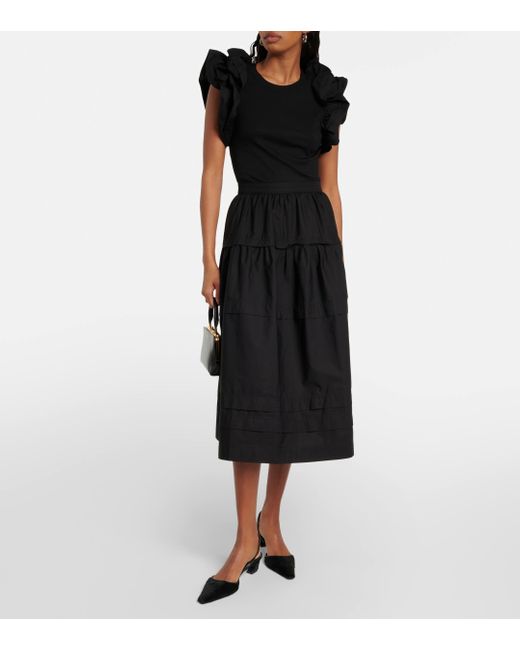 Ulla Johnson Black Francine Ruffled Midi Dress
