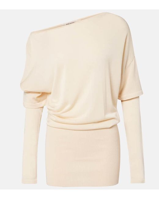 AYA MUSE Natural Rea Draped One-Shoulder Minidress