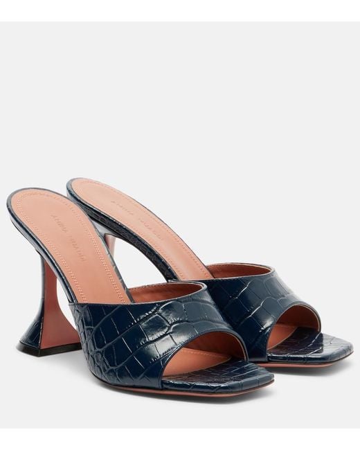 AMINA MUADDI Blue Lupita Croc-Effect Leather Mules