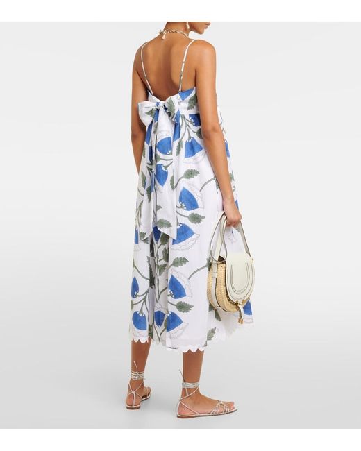 Juliet Dunn Blue Bellflower Cotton Midi Dress