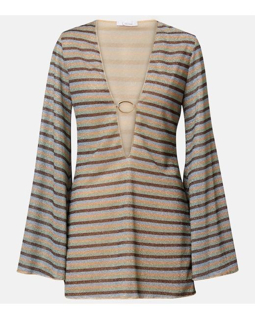 Oseree Brown Lumiere Striped Minidress