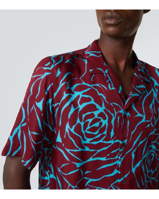 Dries Van Noten Blue Printed Bowling Shirt for men