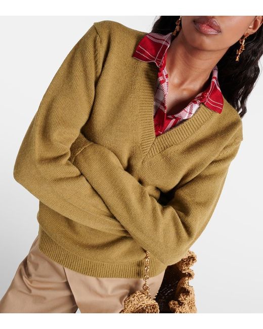 Pullover in jersey di lana e seta di Loewe in Green