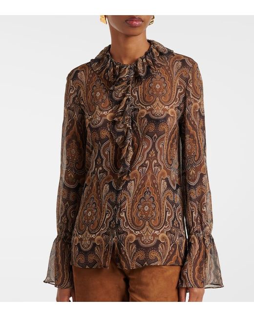 Nili Lotan Brown Cecily Paisley Silk Chiffon Blouse