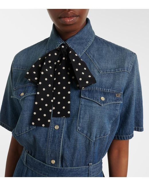 Valentino Blue Belted Denim Polo Dress