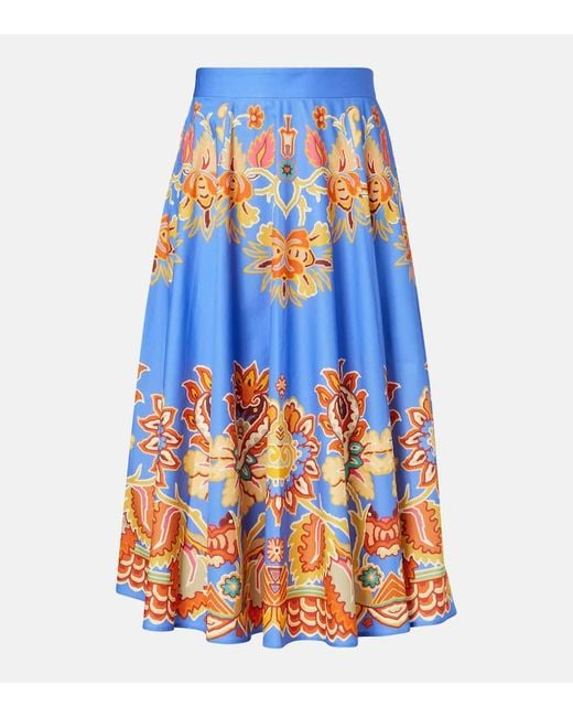 Jupe Midi Imprimee En Coton Etro en coloris Blue