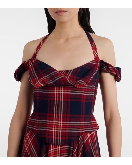 Vivienne Westwood Red Chichi Draped Plaid Midi Dress