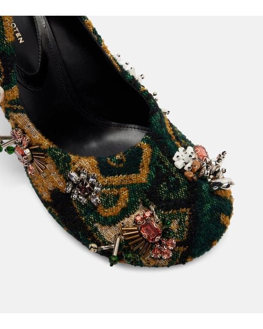 Dries Van Noten Black Embellished Jacquard Pumps