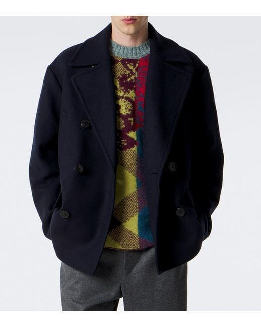 Dries Van Noten Blue Double-Breasted Wool-Blend Jacket for men