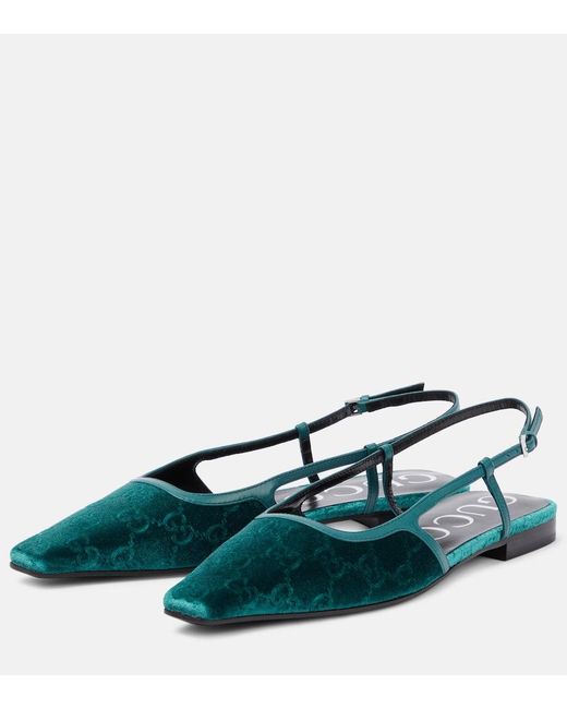 GG Double G patent leather slingback ballet flats Glossy Forest Green