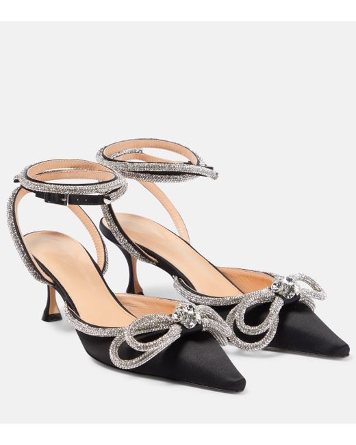 Mach & Mach Double Bow 65 Embellished Satin Pumps in Metallic | Lyst Canada