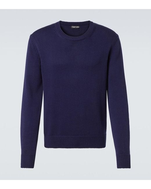 Tom Ford Blue Cotton And Silk Sweater for men