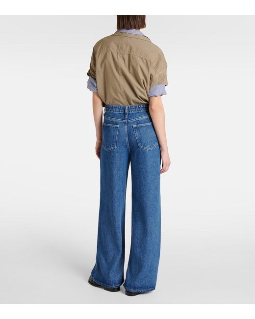 Jeans A Gamba Larga E Vita Alta di FRAME in Blue