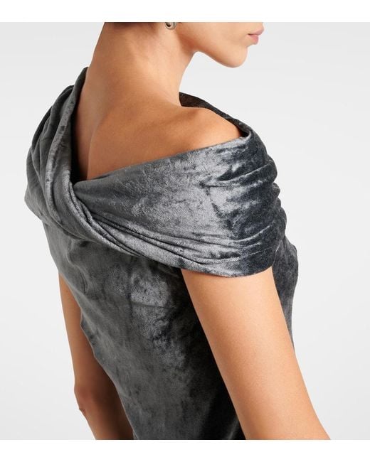 Rick Owens Gray Lola Draped Velvet Minidress