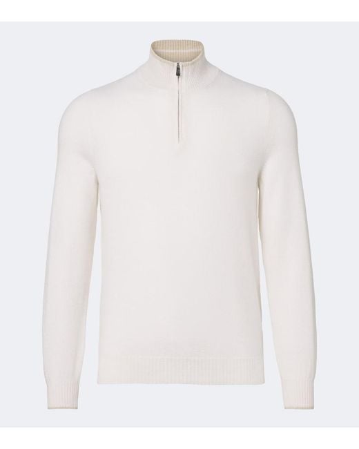 Fedeli White Cashmere Half-Zip Sweater for men