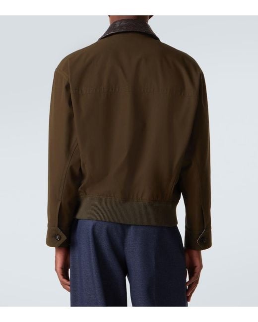 Bottega Veneta Blouson Aus Baumwoll-Twill Mit Leder in Green für Herren