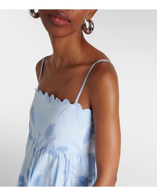 Juliet Dunn Blue Scalloped Floral Cotton Midi Dress