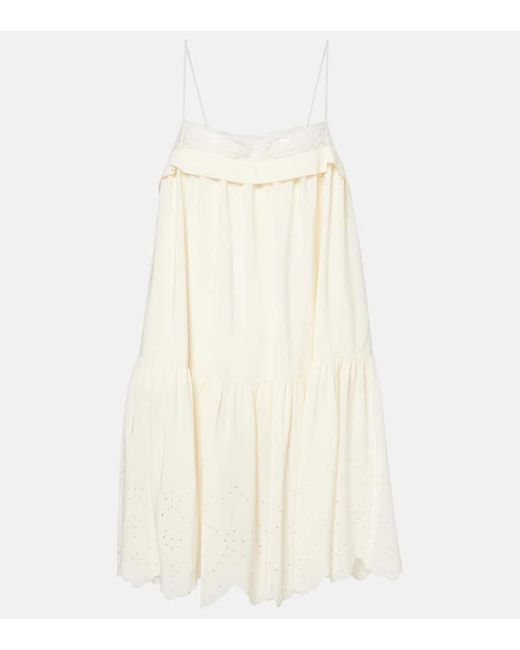 Chloé Natural Lace-Trimmed Silk Minidress