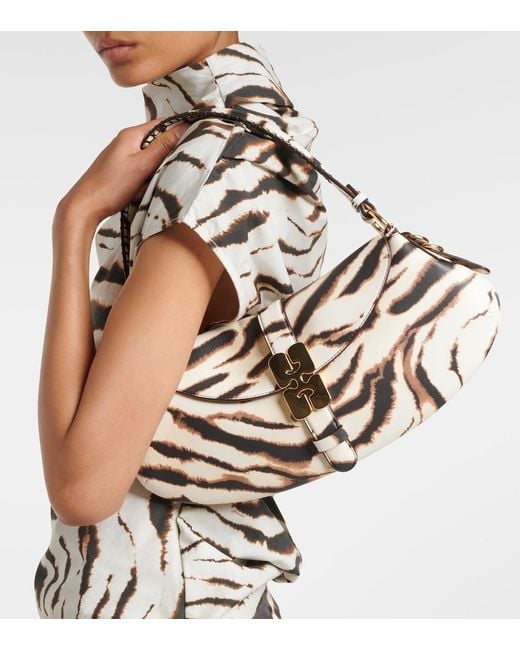 Ganni Metallic B-Kat Small Zebra-Print Shoulder Bag