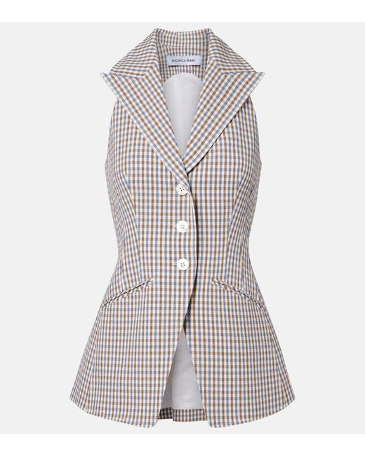 Veronica Beard White Gingham Cotton-Blend Seersucker Vest