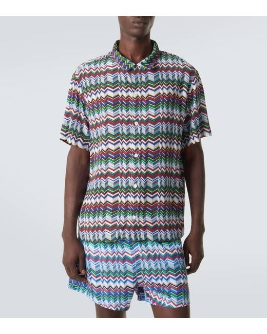 Missoni Blue Zigzag Bowling Shirt for men