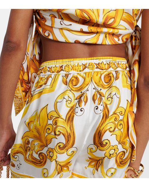 Dolce & Gabbana Yellow Printed Silk Shorts